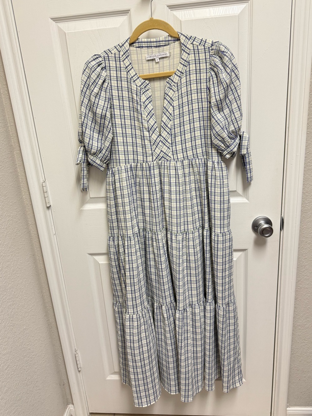 English Factory Plaid Tiered Maxi Dress